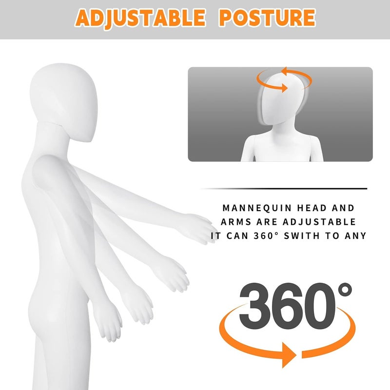 SHAREWIN Kid Mannequin Full Body Adjustable Faceless Mannequin Torso Child Dress Form Realistic Adjustable Detachable Manikin Body Display with Metal Base for Children 43.3 Inches - Image 4